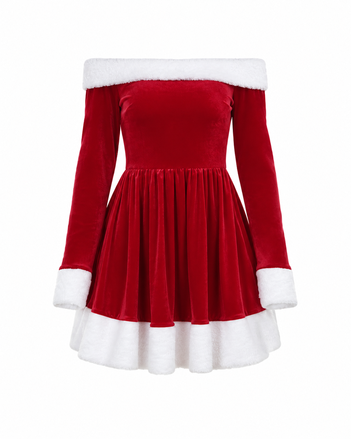 Women's Christmas Costume Santa Dress Plush Trim Boat-Neck Off-Shoulder Sleeve Dress New Year Party Cosplay Costume –…