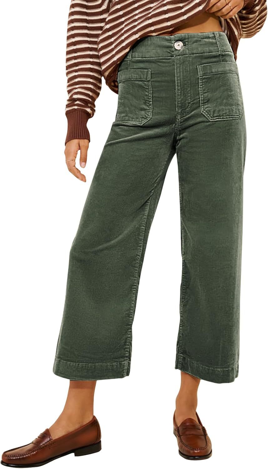 Women's Casual High-waisted Straight-leg Button-up Pants