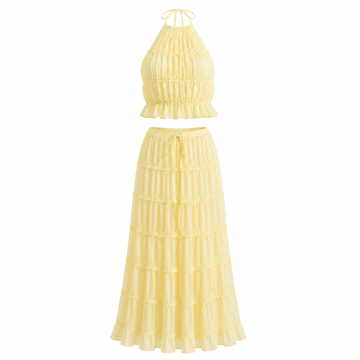 Backless Halter Lace-up Pleated Dress Lace Vest Suit