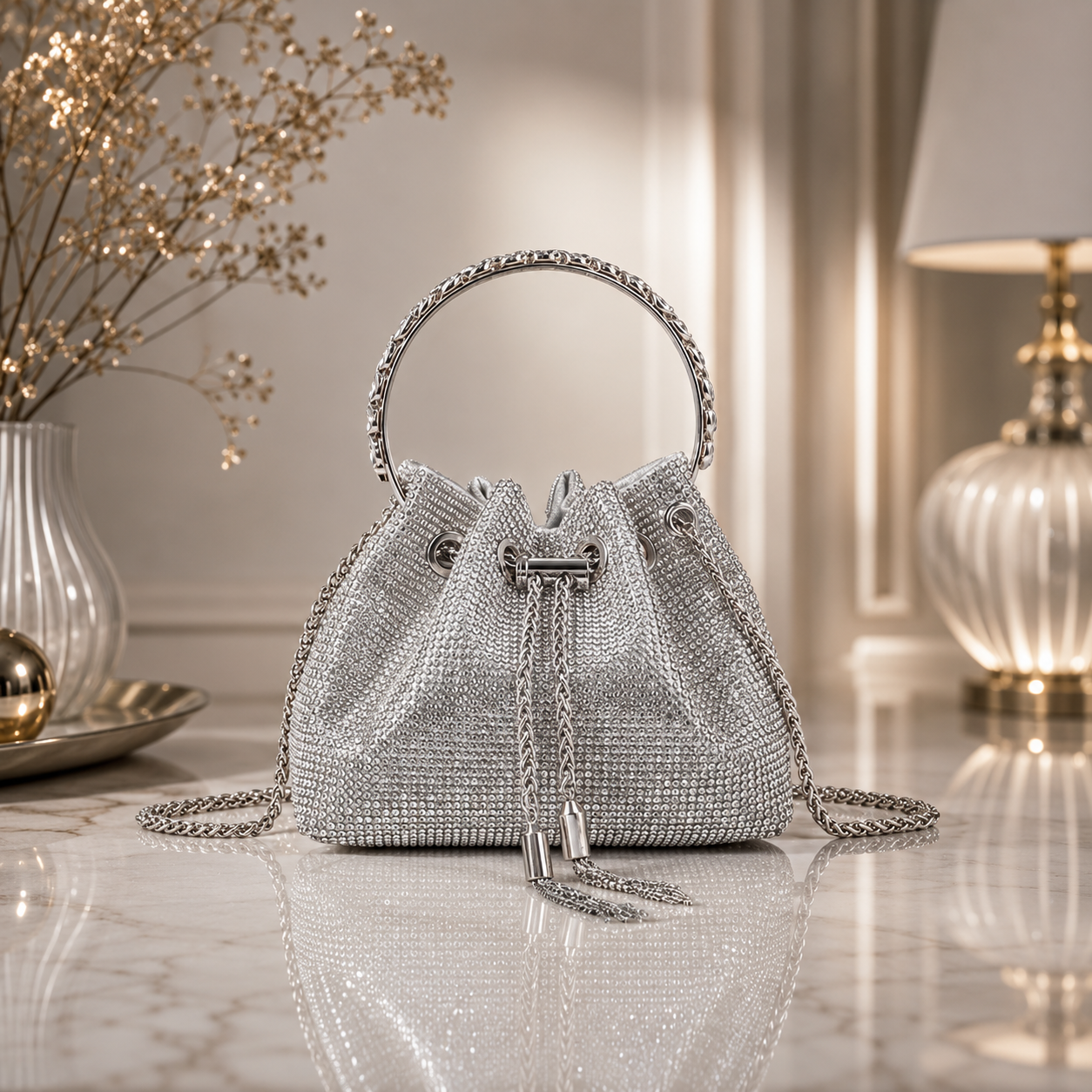 Women's Fashion Simple Rhinestone Chain Portable Shoulder Messenger Bag