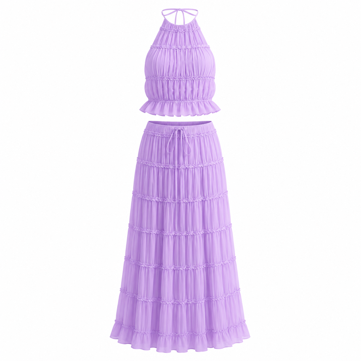 Backless Halter Lace-up Pleated Dress Lace Vest Suit