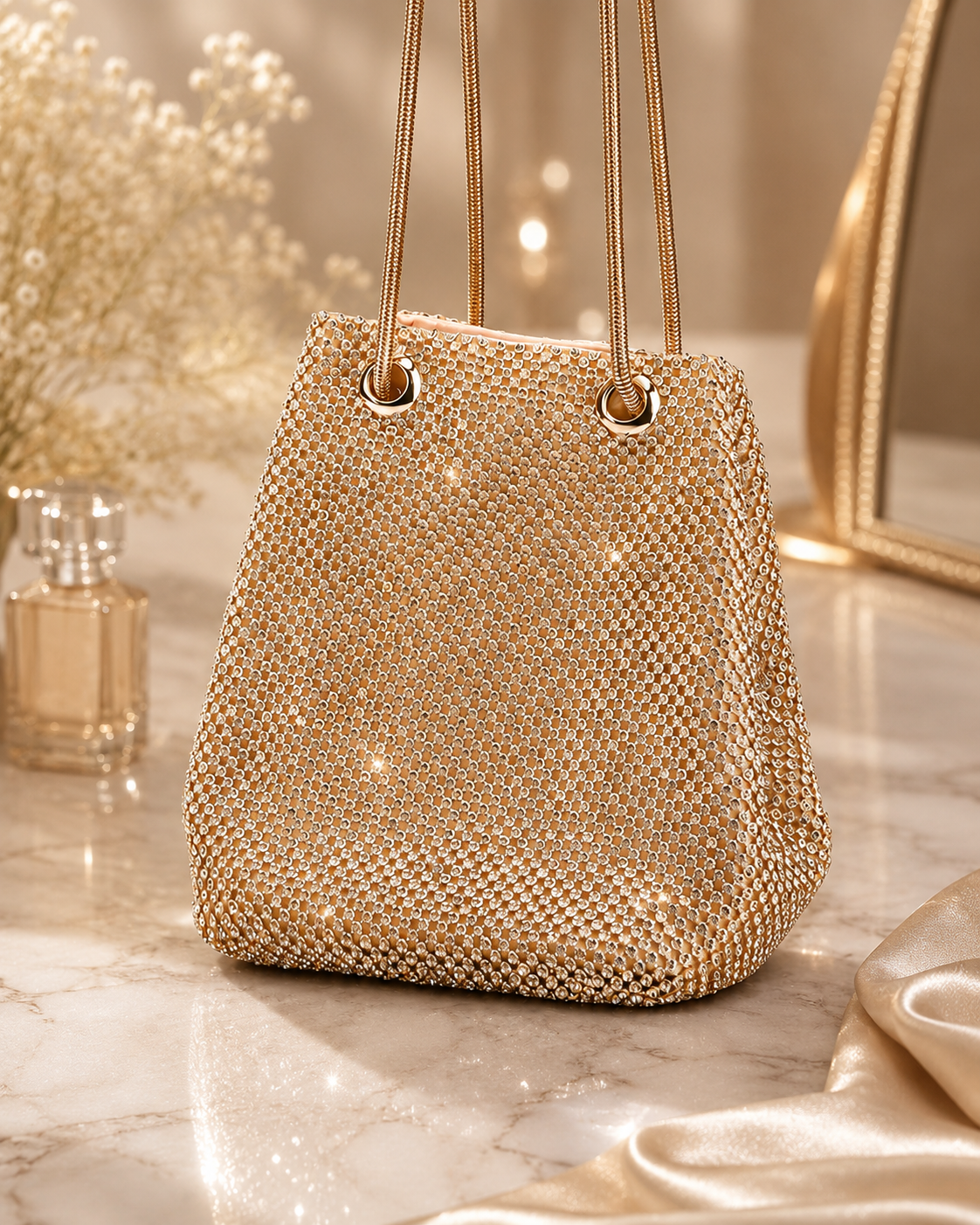 Women Crystal Diamond Clutch Bags String Satin Crossbody Bag Glitter Evening Bags Gold Clutch Party Purse Woman Handbag