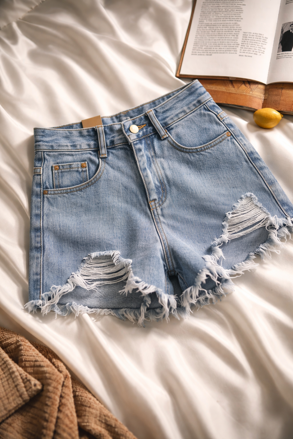 Denim Shorts Women's High Waist Loose Hole Wide Leg