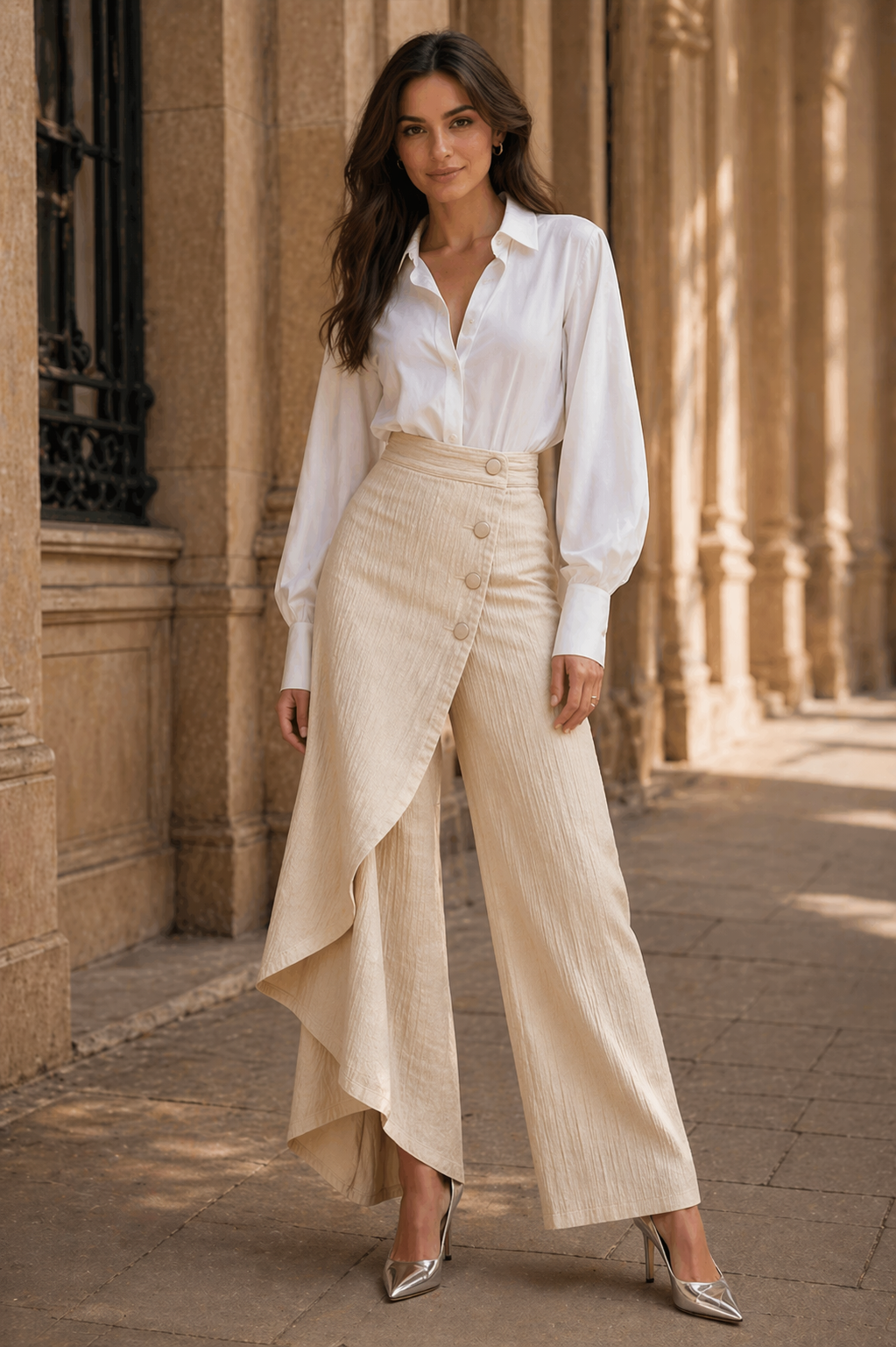 Unique Straight-leg Pants Fashion Large Ruffled Buttons Trousers Women's Faux Jeans Clothing
