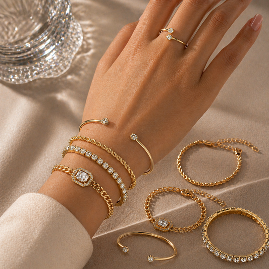 Artistic Retro Versatile Metal Chain Square Diamond 4-piece Set