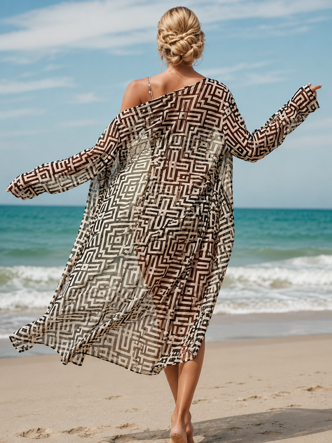 Geometric 3-Piece Swimwear Set with Cover-Up