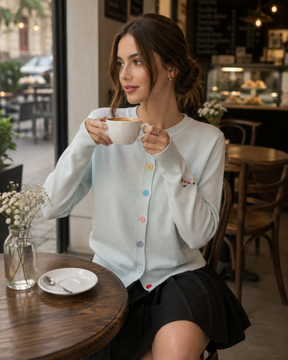 Embroidered Crew Neck Versatile Cardigan Knitted Top