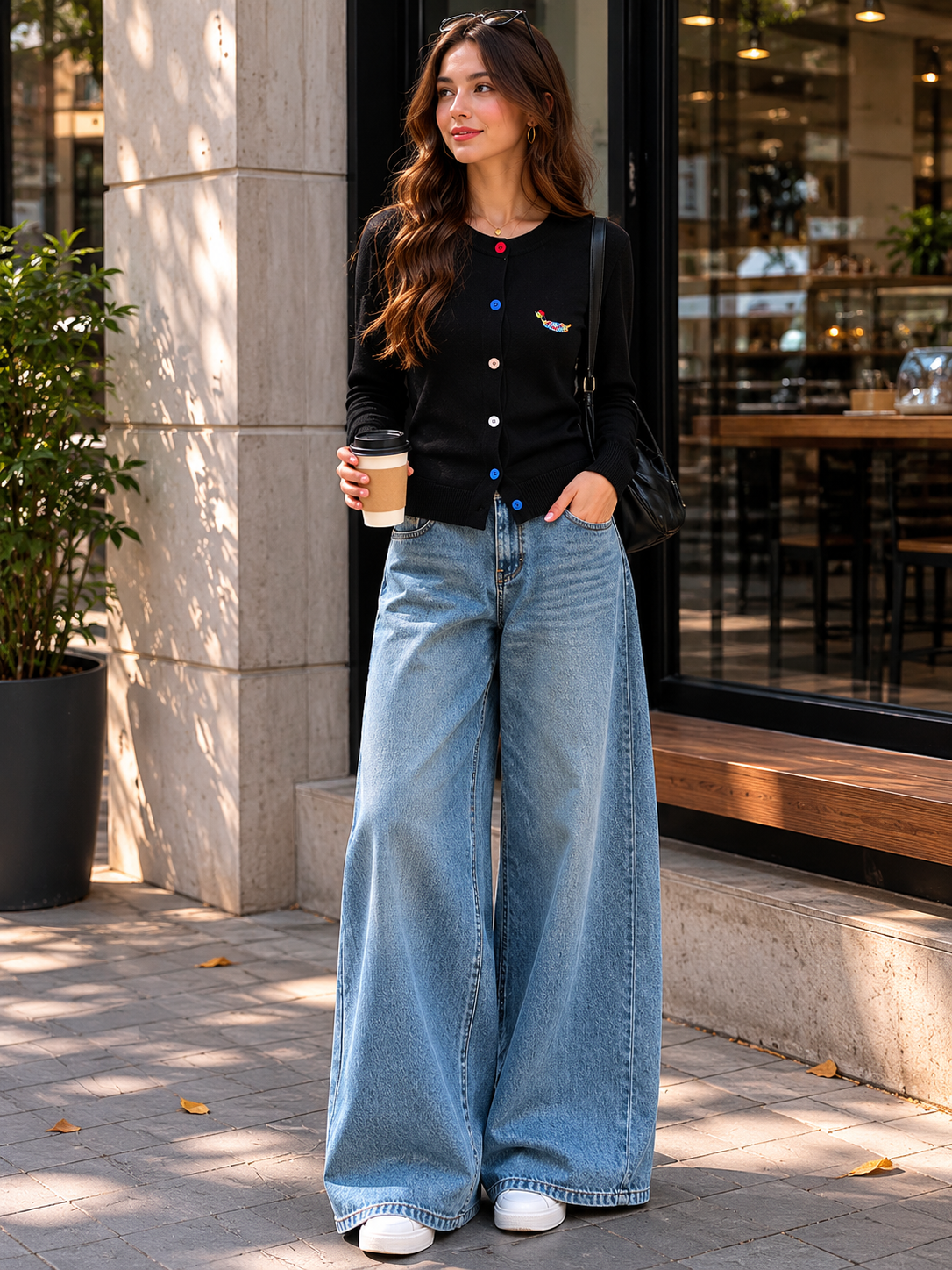 Embroidered Crew Neck Versatile Cardigan Knitted Top