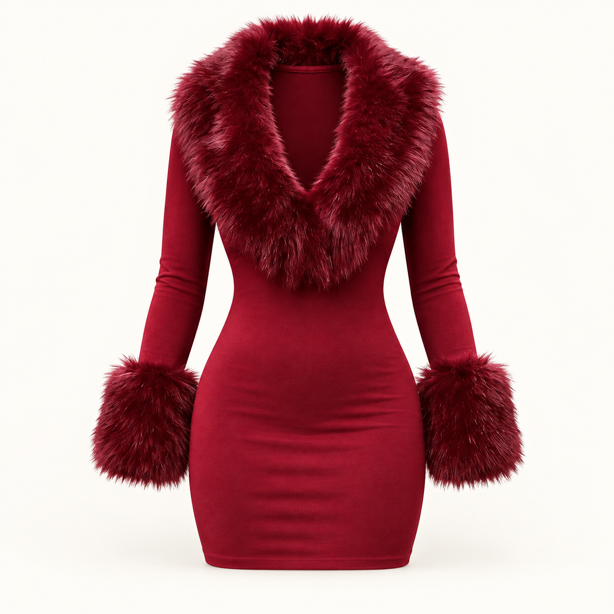 Faux-Fur Collar Bodycon Mini Dress