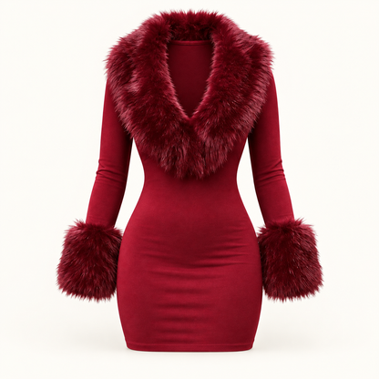 Faux-Fur Collar Bodycon Mini Dress