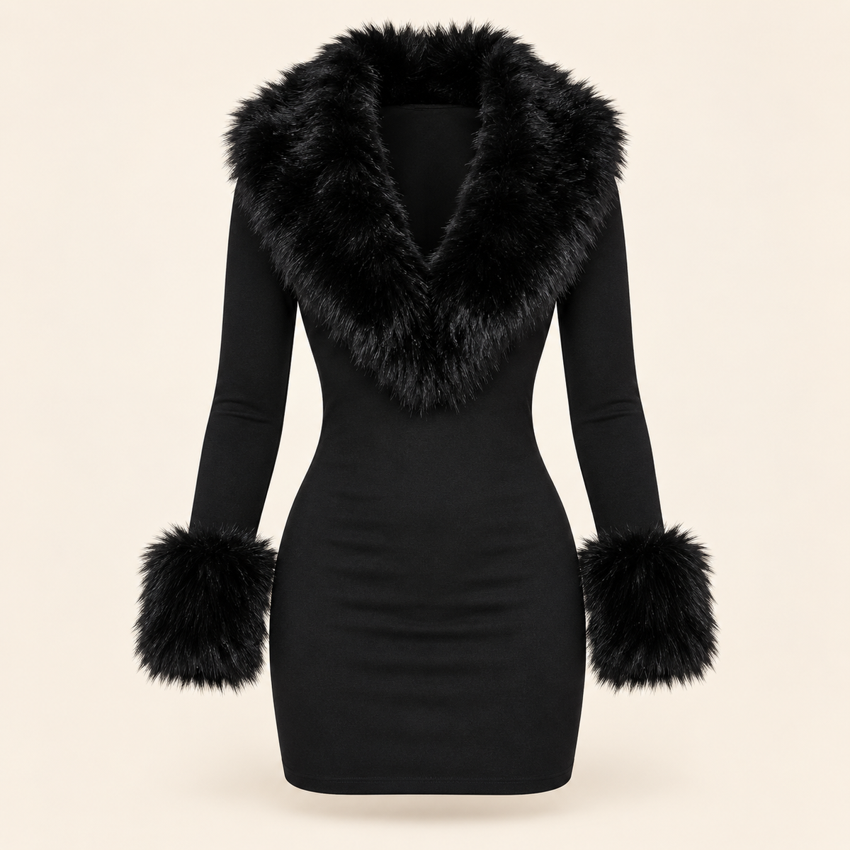 Faux-Fur Collar Bodycon Mini Dress