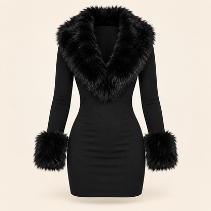 Faux-Fur Collar Bodycon Mini Dress