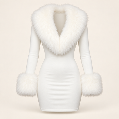 Faux-Fur Collar Bodycon Mini Dress