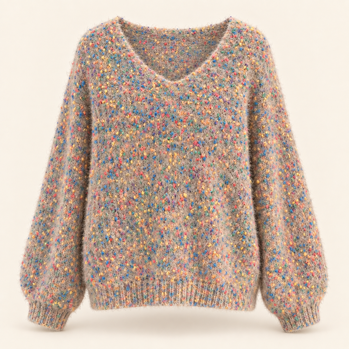 Women's V-neck Pullover Short Colorful Polka Dot Sweater