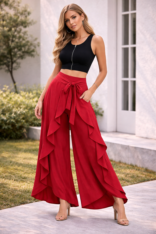 Wide-leg Culottes, Irregular Chiffon Lotus Leaf