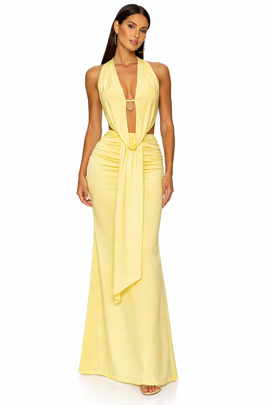Womens Halterneck Backless Top And Sexy Hip-Hugging Skirt Set