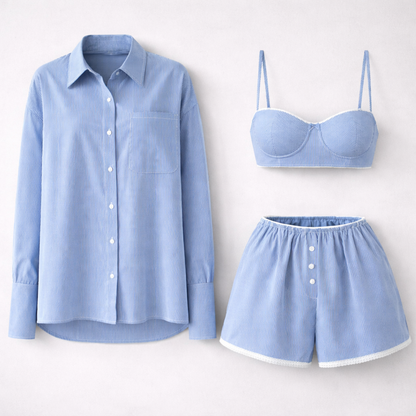 Solid Color Vest Shorts Pants Three Piece Set For Women
