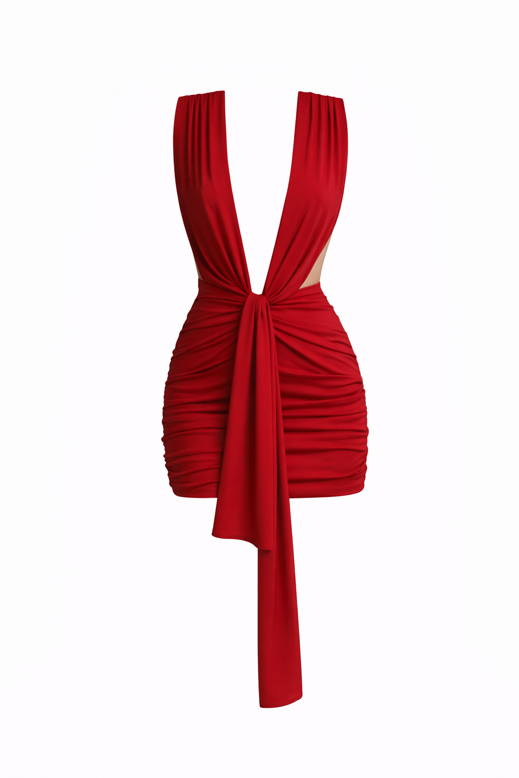 V-neck Pleated Strap Sheath Dress