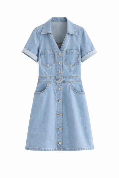 New Fashion Casual Breasted Mini Waist Denim Dress