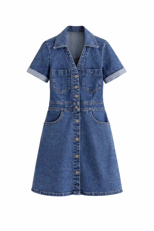 New Fashion Casual Breasted Mini Waist Denim Dress