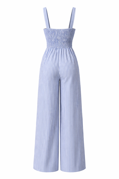 New Womens Striped V-Neck Jumpsuit With Straps