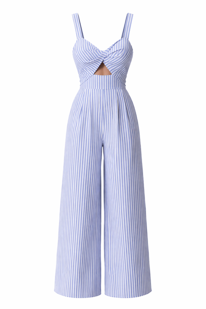 New Womens Striped V-Neck Jumpsuit With Straps
