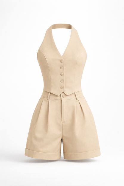 Fashion Backless Halter Vest Suit