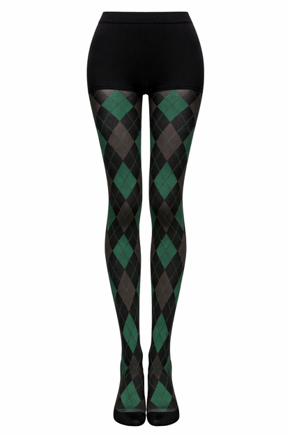 Retro Contrasting Dark Color Diamond-Check Tights