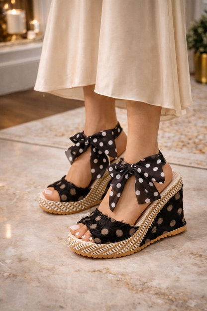 Wedge Heel Buckle Polka Dot Sandals