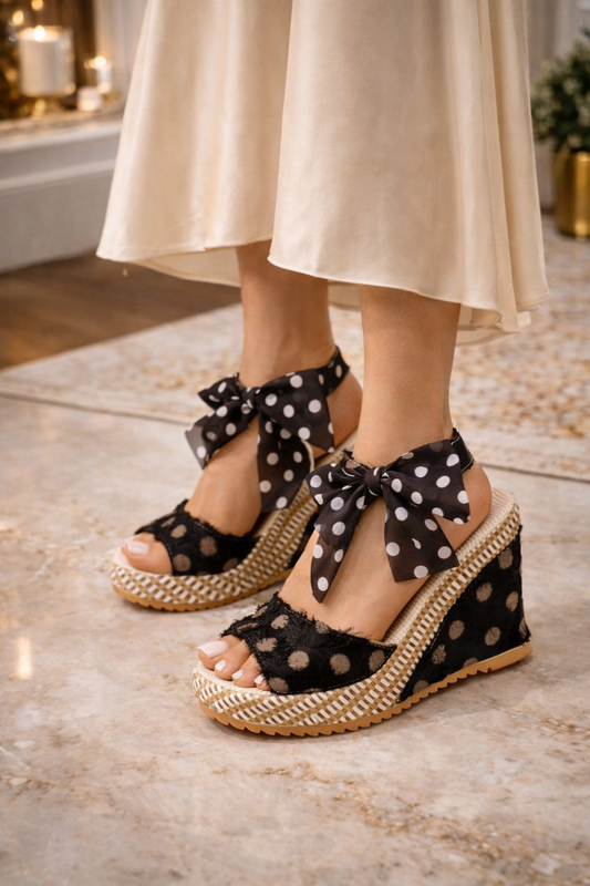 Wedge Heel Buckle Polka Dot Sandals
