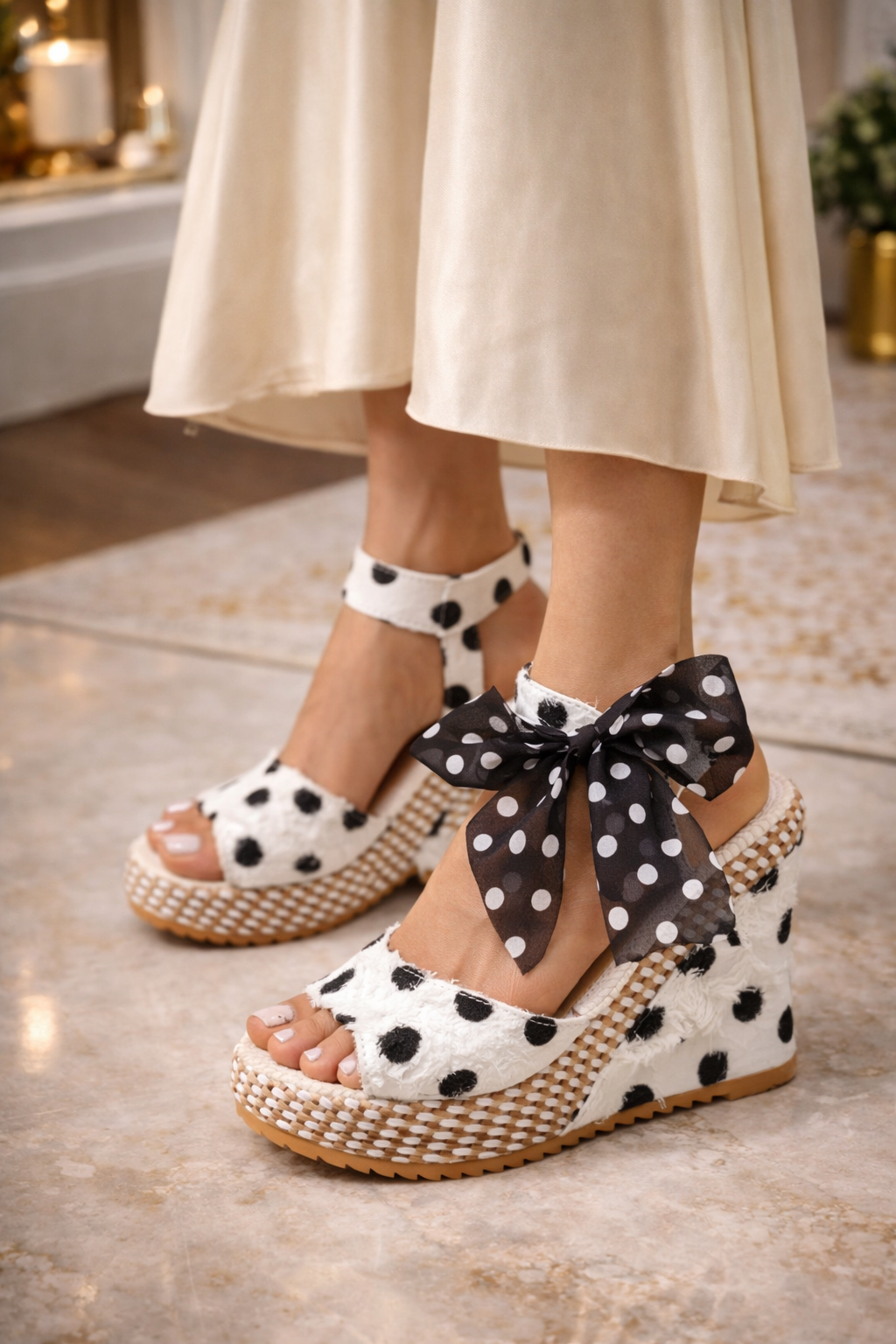 Wedge Heel Buckle Polka Dot Sandals