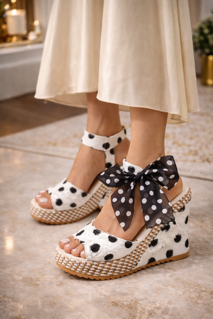 Wedge Heel Buckle Polka Dot Sandals