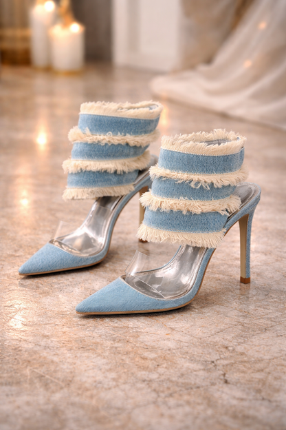 Roman Denim Snake Spring Pointed-toe Stiletto Sandals