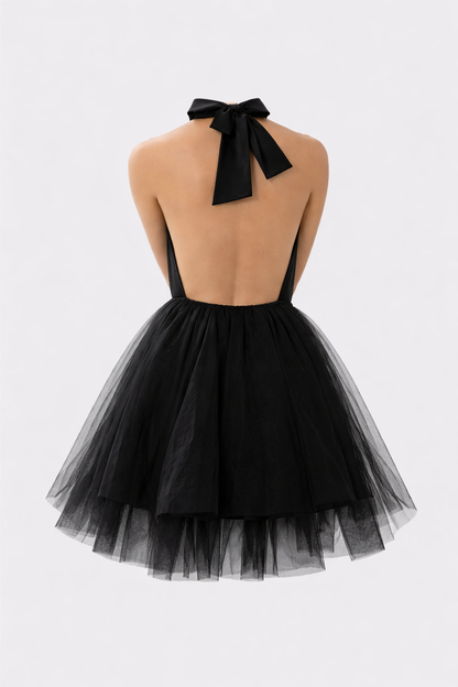 Mesh Hem Backless And Off Shoulder Dress