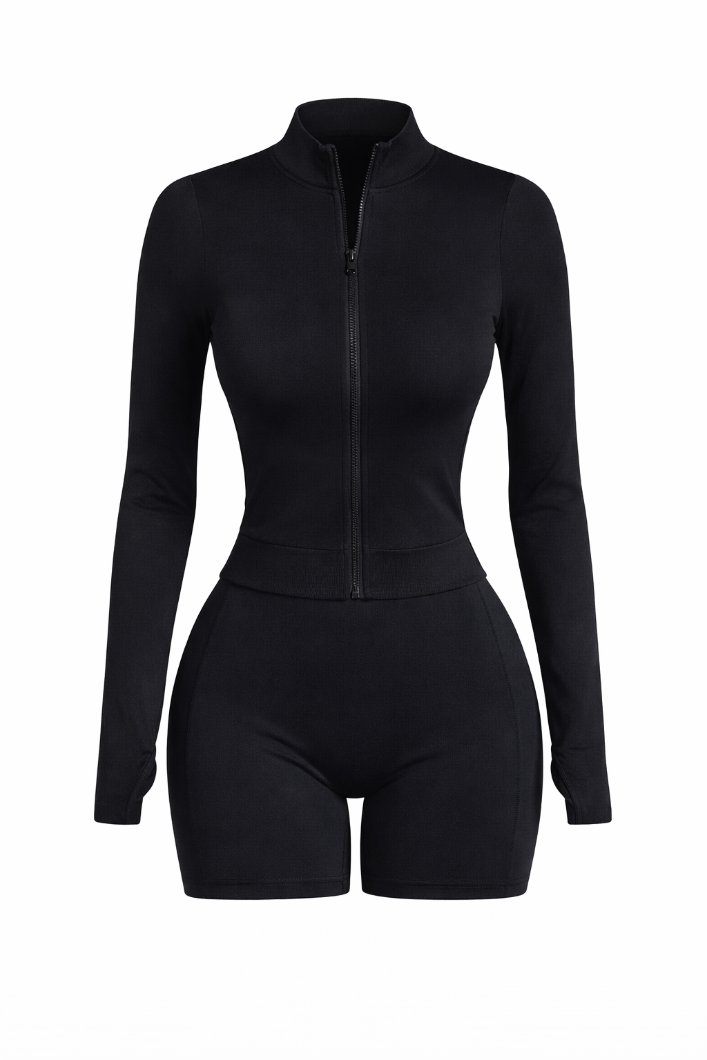 Seamless Zip-up Shirt Long Sleeve Sportswear Black