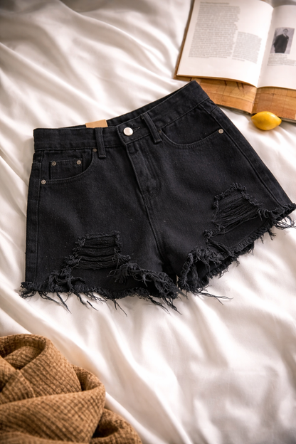 Denim Shorts Women's High Waist Loose Hole Wide Leg