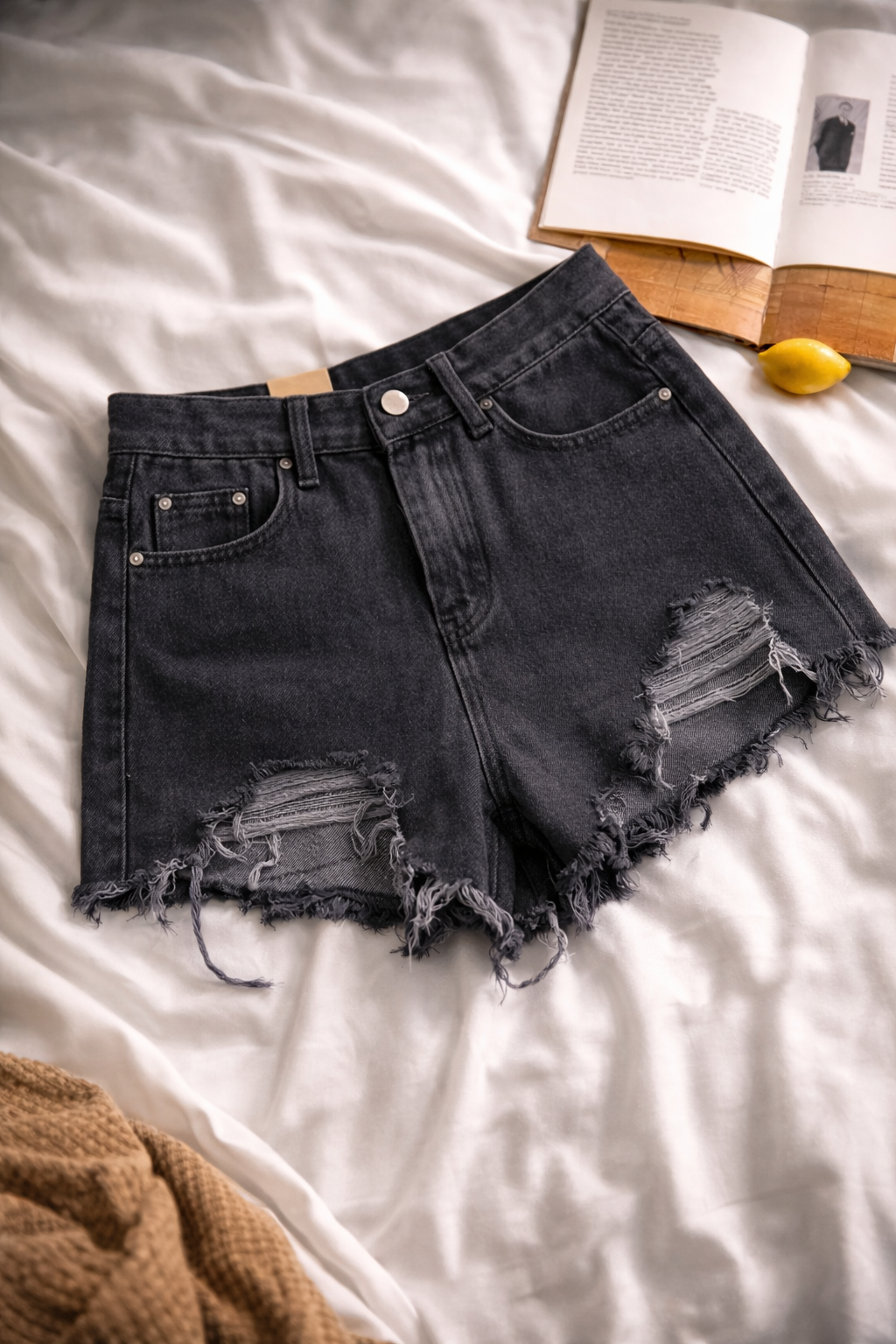 Denim Shorts Women's High Waist Loose Hole Wide Leg