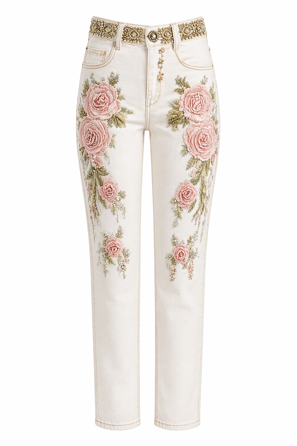 Womens Denim Jeans  Womens Trousers With Colorful 3D Floral Prints