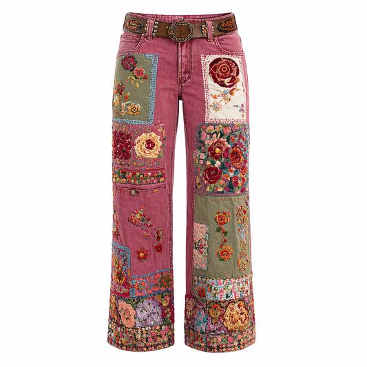 Womens Denim Jeans  Womens Trousers With Colorful 3D Floral Prints