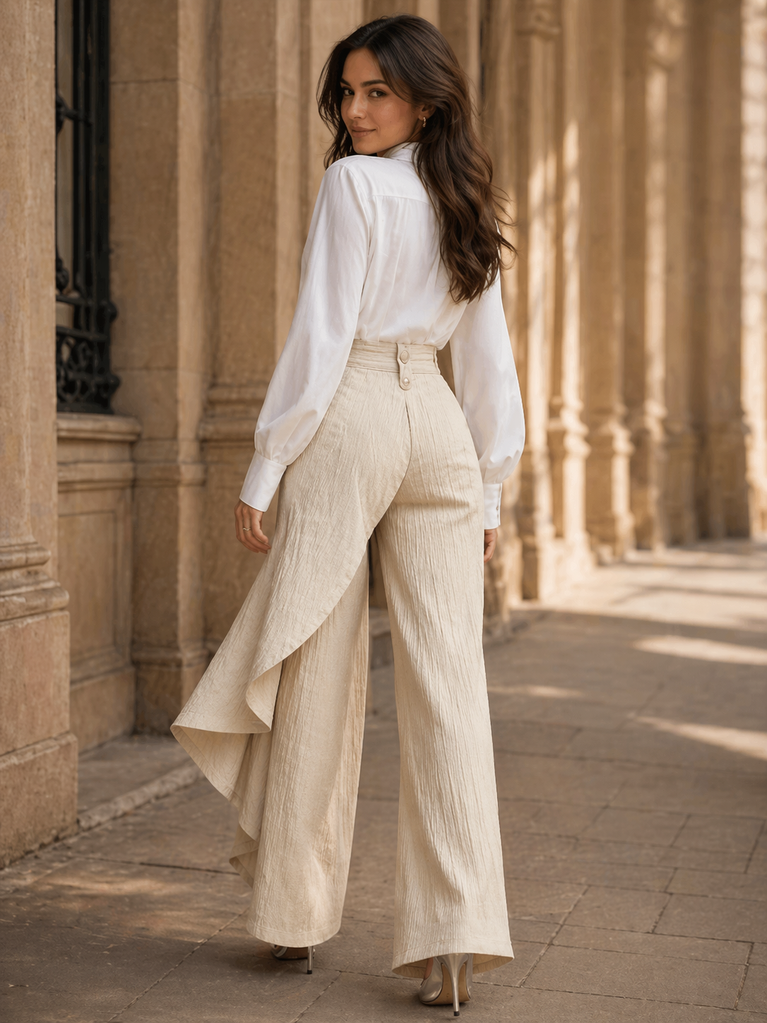 Unique Straight-leg Pants Fashion Large Ruffled Buttons Trousers Women's Faux Jeans Clothing