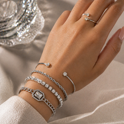Artistic Retro Versatile Metal Chain Square Diamond 4-piece Set