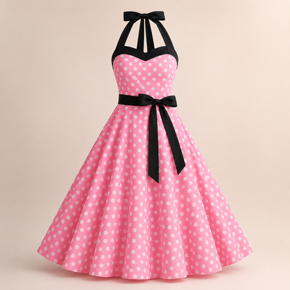 Pink Polka Glam Dress – Vintage Elegance Collection
