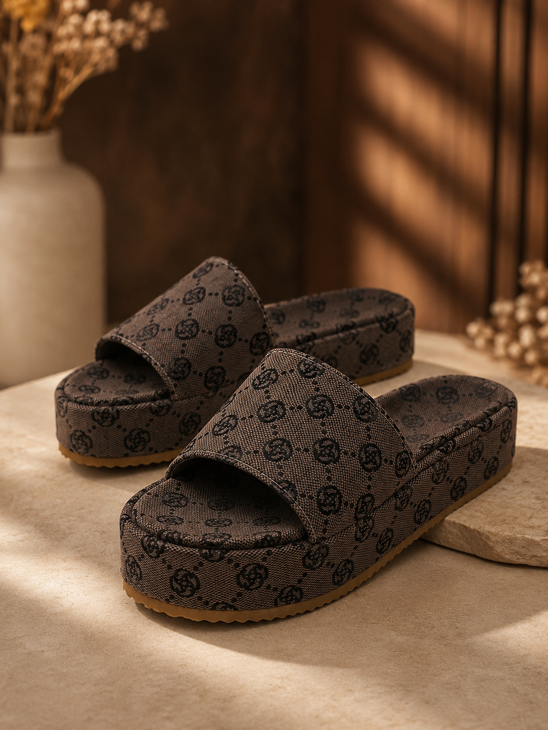 Women's Chic Embroidered Muffin Soft Back Thick Back Slippers