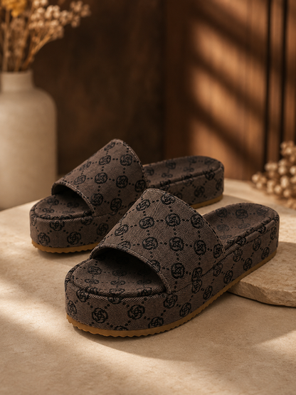 Women's Chic Embroidered Muffin Soft Back Thick Back Slippers