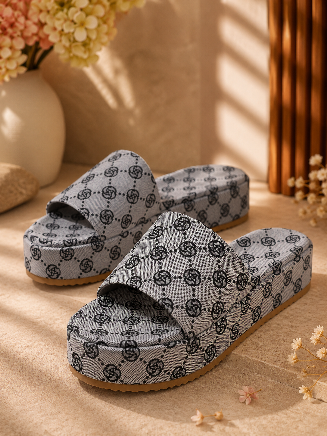 Women's Chic Embroidered Muffin Soft Back Thick Back Slippers