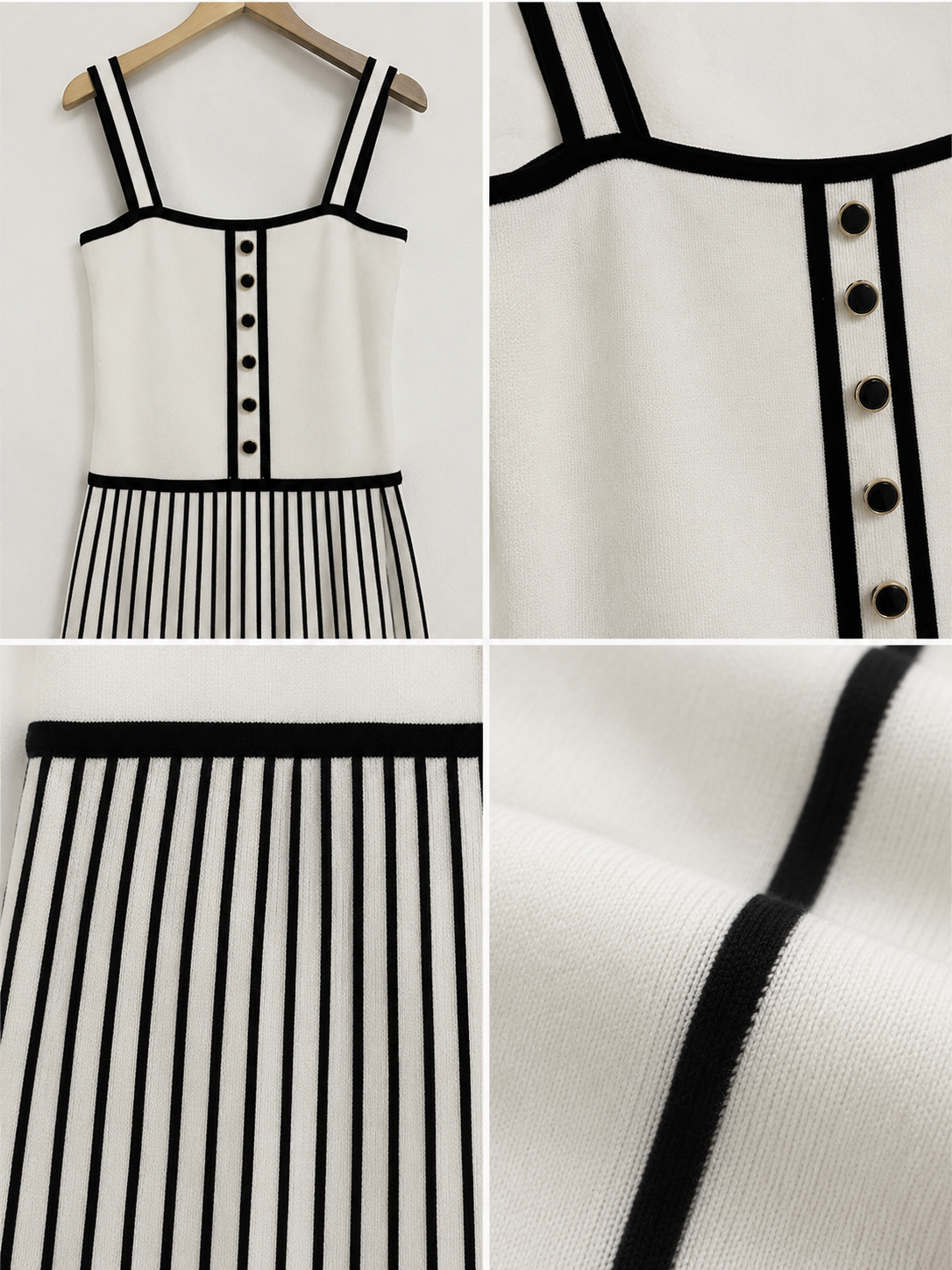 Retro Spaghetti Straps Stripes Patchwork Knitting Dress