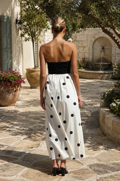 Polka-dot Print Patchwork Tube Maxi Dress