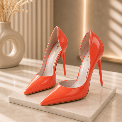 Stiletto patent leather shallow pointed high heels