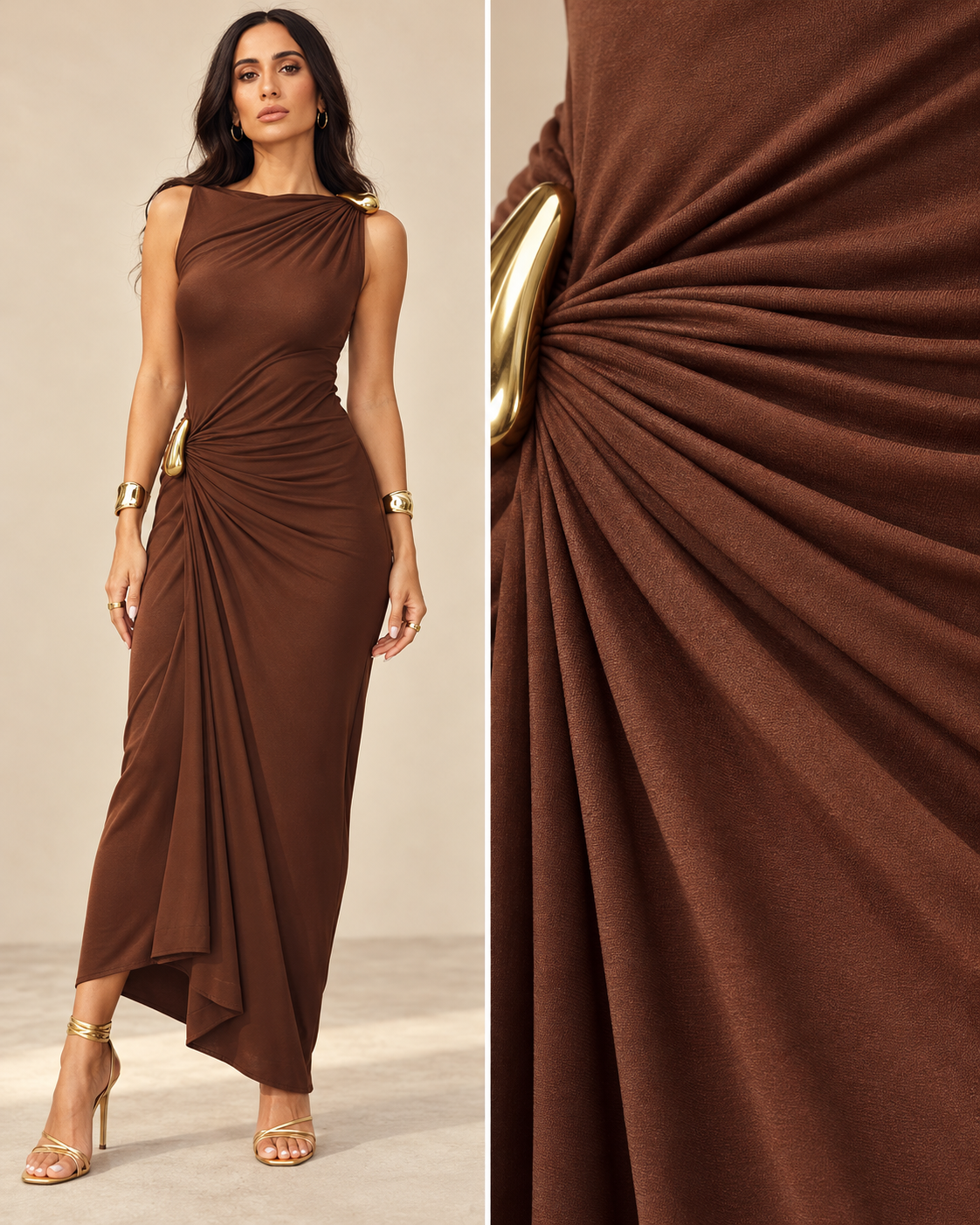 Gold-Detail Ruched Maxi Dress – product view 7