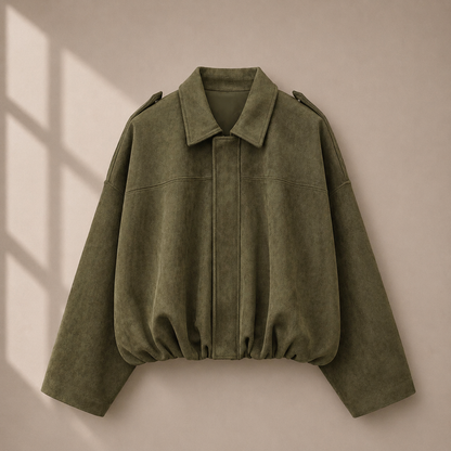 Green Suede Bomber Jacket Coat
